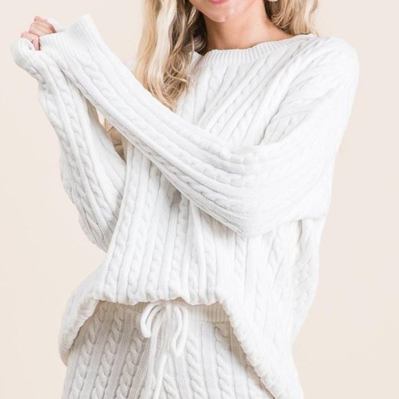 Cable Knit Soft Chenille Lounge Set IVORY - Picture 3 of 14